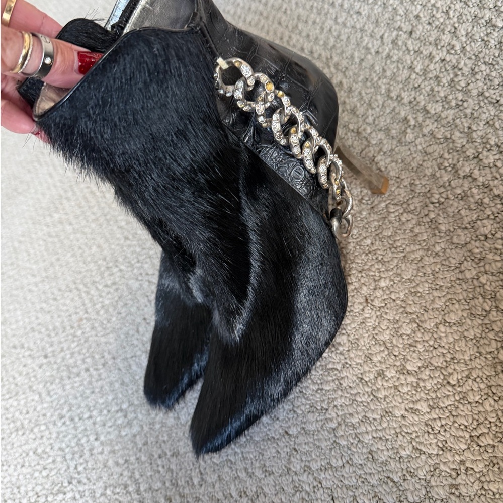 Giuseppe Zanotti Black Fur Ankle Boots